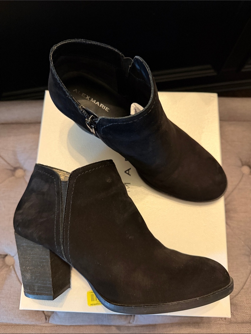 Alex Marie Black Suede Ankle Booties with Block Heel